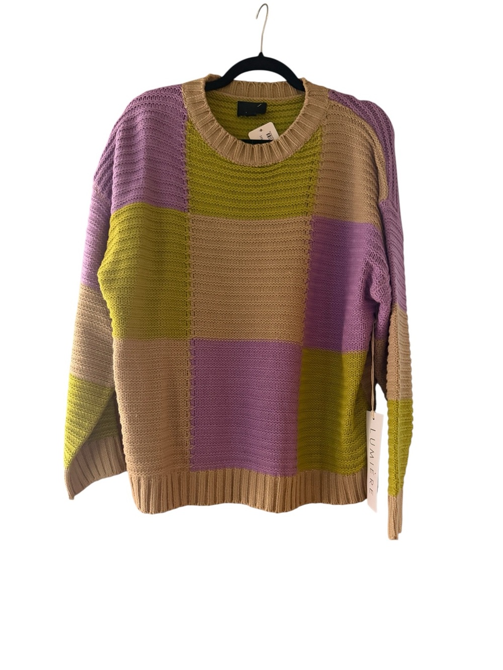 Lumière Colorblock Chunky Knit Sweater NWT | Lavender, Olive & Beige